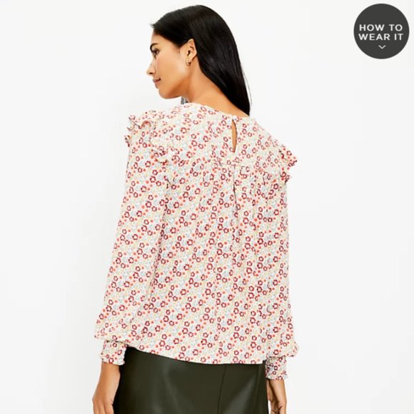 LOFT Floral Smocked Ruffle Top, Size XL, NWT - Picture 3 of 13
